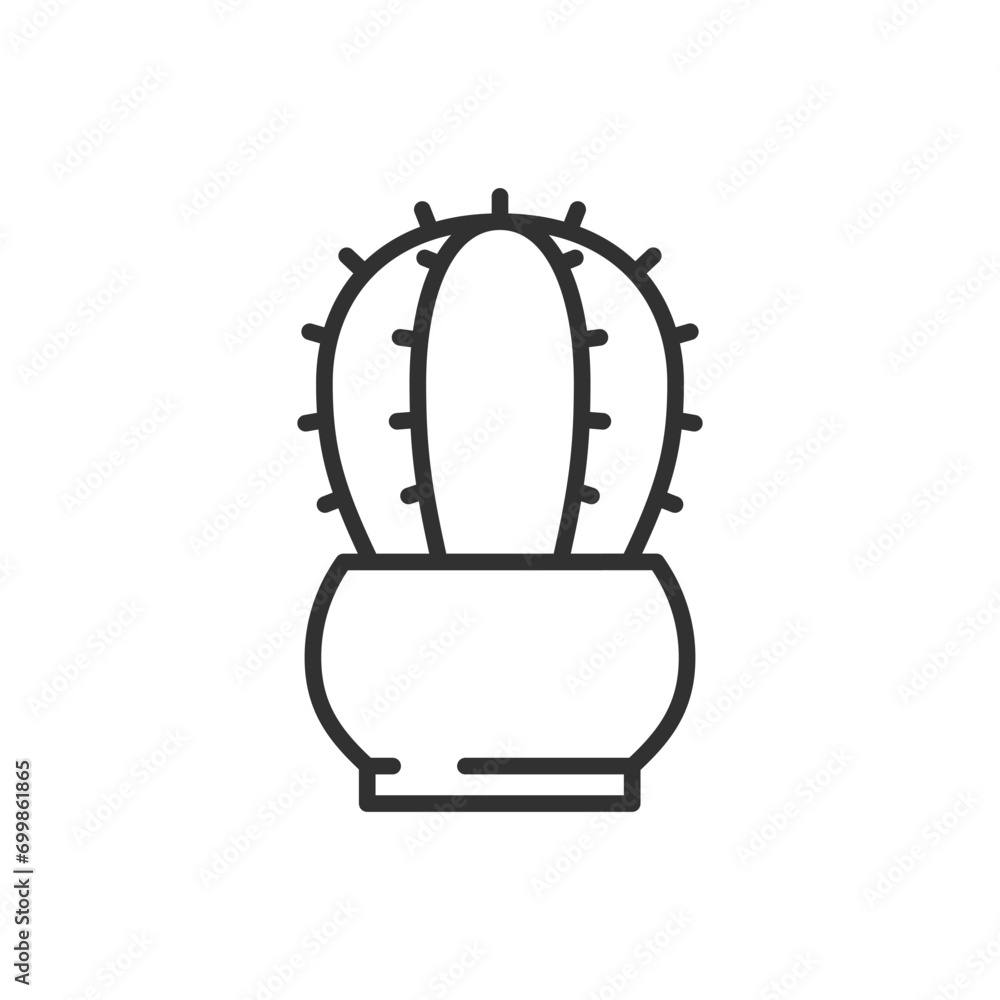 Potted Cactus, linear icon. Line with editable stroke Potted Cactus, linear icon. Line with editable stroke