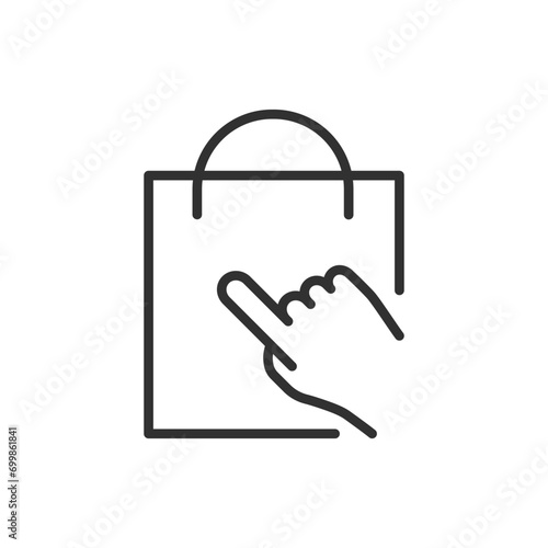 Choice of packaging, linear icon. Bag selection. package selection icon, your finger presses on the package. Line with editable stroke