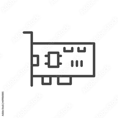 Network card, linear icon, part of a computer. Removable board for computer. PC board. Line with editable stroke