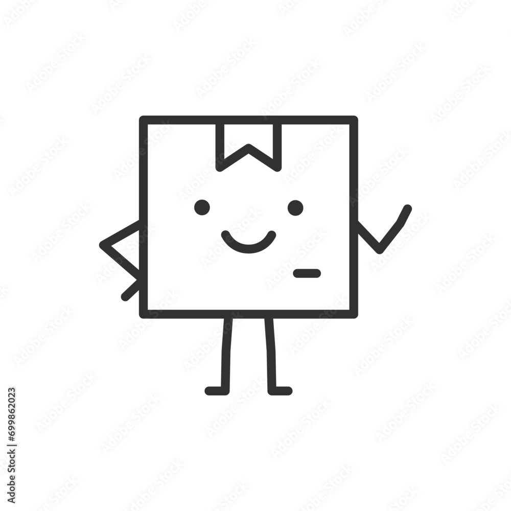 Parcel cute cartoon character, linear icon. Line with editable stroke Parcel cute cartoon character, linear icon. Line with editable stroke