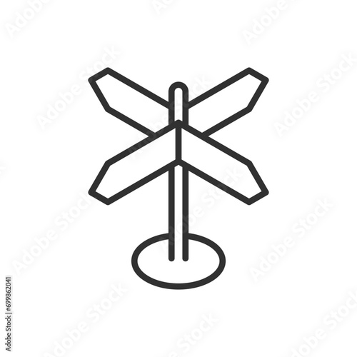 Directional sign post, linear icon isometric style. Line with editable stroke