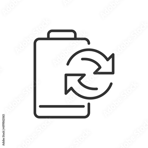 Battery replacement, linear icon. Charging the battery. Line with editable stroke
