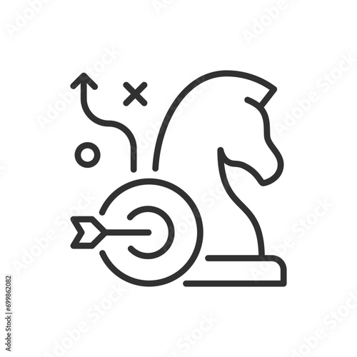 Strategy and planning, linear icon. The goal and the chess piece. Line with editable stroke