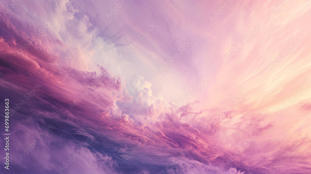 A gentle abstract blend of pastel pinks and purples, softly merging like the colors of a spring sunrise, with a delicate, frosted texture. - obrazy, fototapety, plakaty 