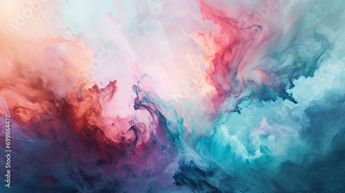 An abstract image showcasing a harmonious blend of pastel hues, creating a soft, ethereal atmosphere with smooth gradients and subtle textures resembling watercolor effects. © Noreen