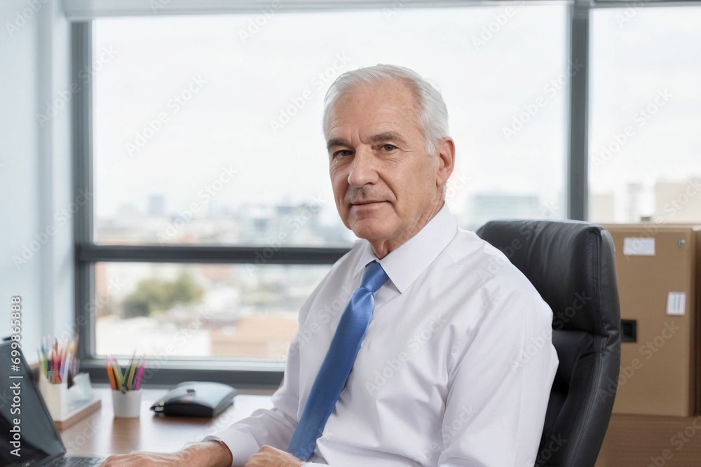 A professional worker in a business office environment wearing formal attire working in an office