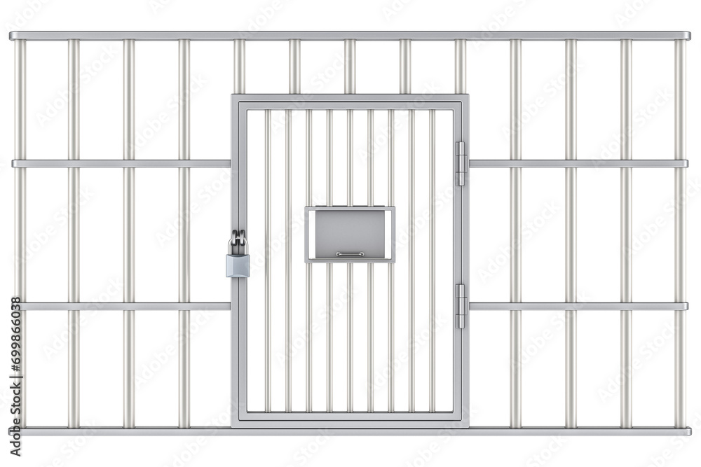 Steel cage, prison cell. Front view, 3D rendering isolated on transparent background Steel cage, prison cell. Front view, 3D rendering isolated on transparent background