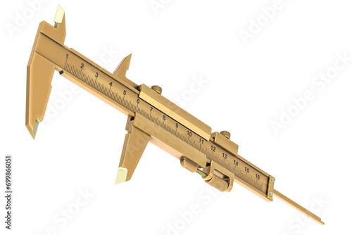 Tableau sur toile Golden Vernier Caliper, 3D rendering isolated on transparent background