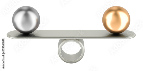 Balance concept with gold and silver balls, 3D rendering isolated on transparent background