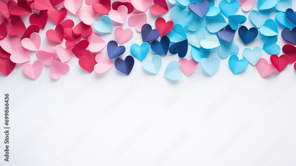 Stylish background of pink and blue hearts on a white background with ...