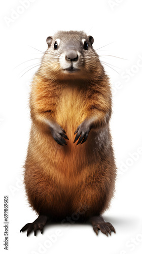 A close up of a groundhog - marmot on white background