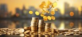 Golden tree of prosperity  blurred bokeh financial growth symbol with cityscape background