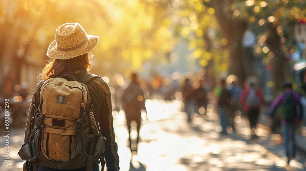 Vibrant travel and tourism bokeh design with blurred natural landscapes and adventure elements Vibrant travel and tourism bokeh design with blurred natural landscapes and adventure elements