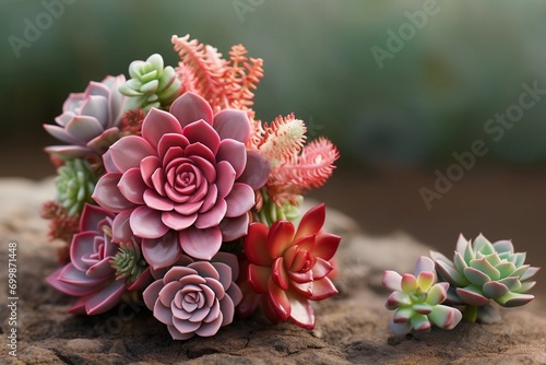  Beautiful succulent plants in a pot on a natural background