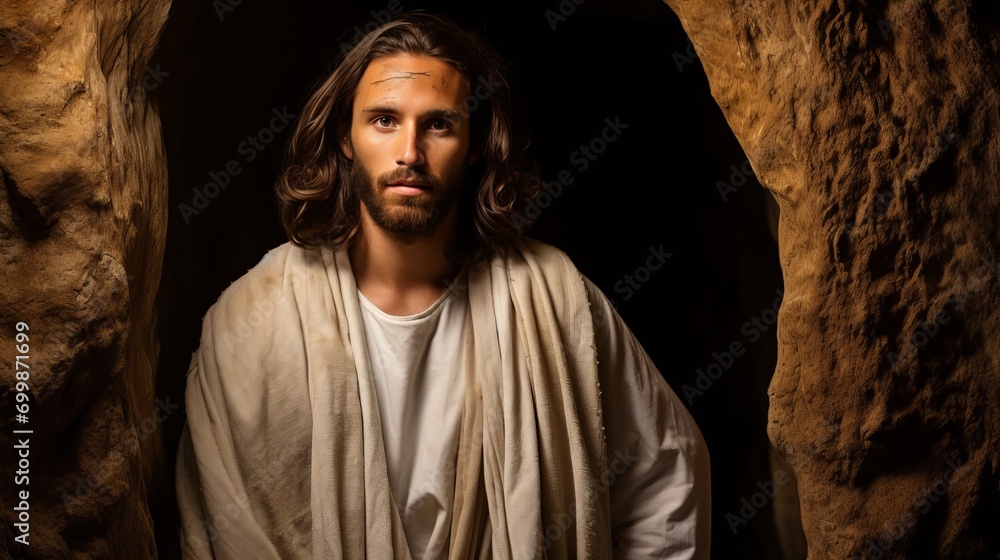Jesus christ, symbol of hope and salvation, at the sacred tomb s entrance, radiating divine presence Jesus christ, symbol of hope and salvation, at the sacred tomb s entrance, radiating divine presence