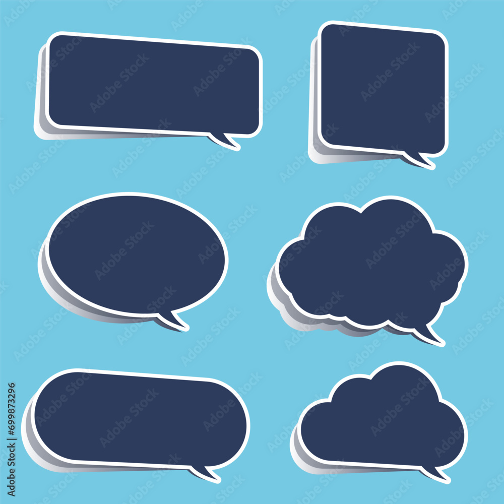 Modern blue speech bubble set with shadow, vector illustration