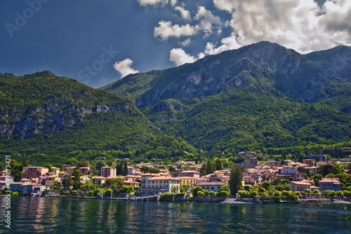 Lake Como town view from a boat in Northern Italy’s Lombardy region at the foothills of the Alps, Europe. © Jeremy
