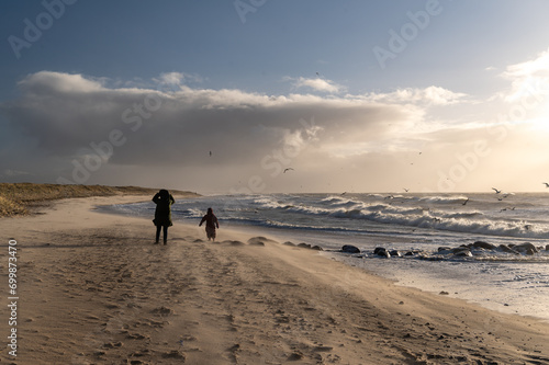 authentic scene from a furious  western coast of denmark during a western gale coming from the north sea photo