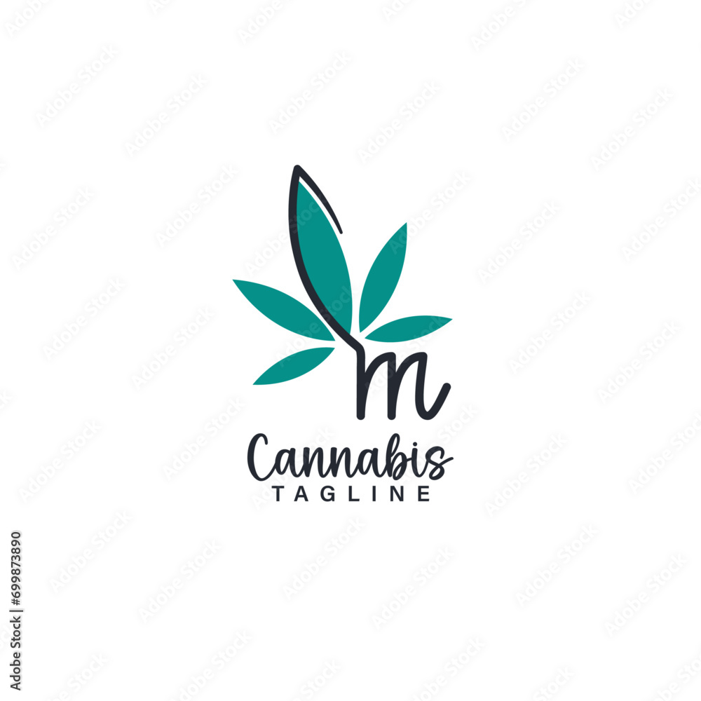 Cannabis Marijuana on Letter M Logo Icon Design Symbol Template Flat Style Vector Cannabis Marijuana on Letter M Logo Icon Design Symbol Template Flat Style Vector