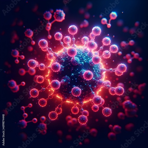 Molecule of coronavirus covid-19 virus.Neon art