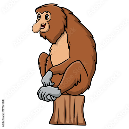 Cute proboscis monkey cartoon on white background