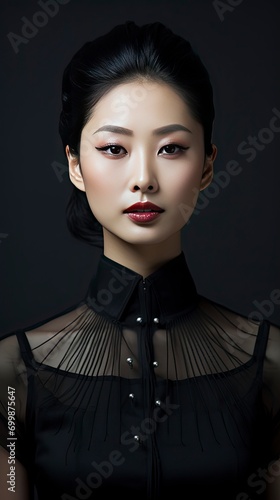 a young Chinese woman  shot with canon eos 5d  in professional makeup  high contrast  beautiful facial sculpt  beautiful bone structure with generative ai