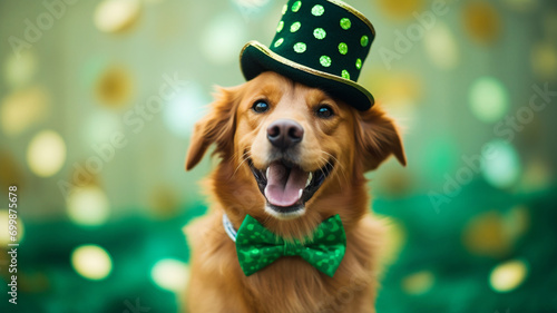 Happy dog celebrating St. Patrick's Day photo