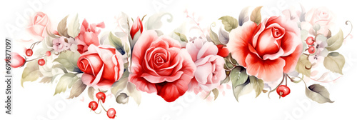 elegant pink roses on a white background, watercolor photo