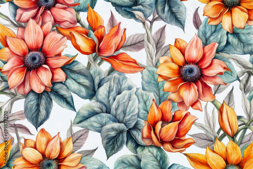Beautiful colorful watercolor flowers pattern design. Generative ai