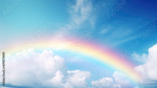 A radiant rainbow arching across a cloudy sky