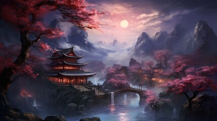 Japan fantasy style scene art