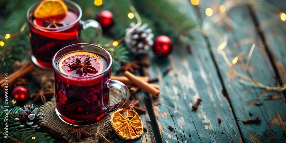 Warm Spiced Mulled Wine for Christmas Celebration. Generative ai