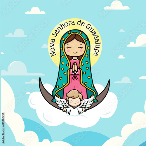 Vector hand drawn Nossa Senhora de Guardalupe illustration - Marian Masterpieces: Artistic Portrayals of Our Lady of Guadalupe - 
Guadalupe's Grace: Artistic Reverence for Our Lady's Image
