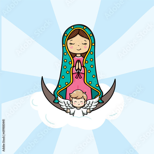 Vector hand drawn Nossa Senhora de Guardalupe illustration - Marian Masterpieces: Artistic Portrayals of Our Lady of Guadalupe - 
Guadalupe's Grace: Artistic Reverence for Our Lady's Image