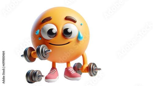 funny emoji character exercising with dumbbell