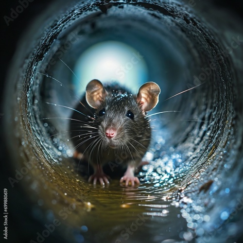 Curious Rat Peeking from a Sewer Pipe. Generative ai photo