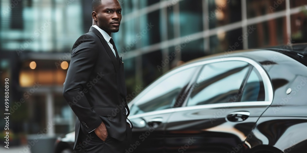 Elegant Businessman with Luxury Car in Urban Setting. Generative ai