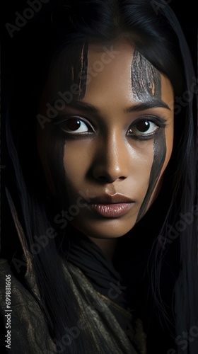 a young indonesian woman, taken with canon eos 5d, in professional makeup, high contrast, beautiful facial sculpt, beautiful bone structure with generative ai