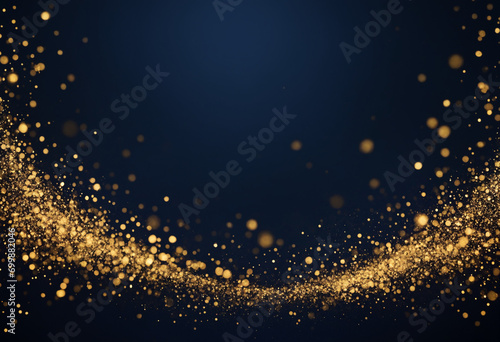 Dark blue abstract background with lower arc of gold glitter of stars.