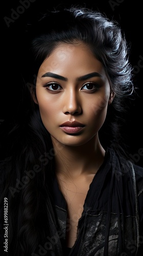 a young indonesian woman  taken with canon eos 5d  in professional makeup  high contrast  beautiful facial sculpt  beautiful bone structure with generative ai