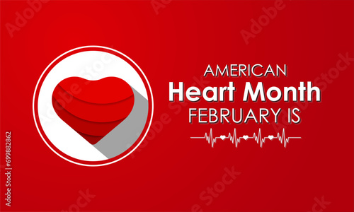 vector illustration of february is american heart month.For banner, flyer, poster design template. photo