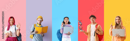 Set of modern students on c...