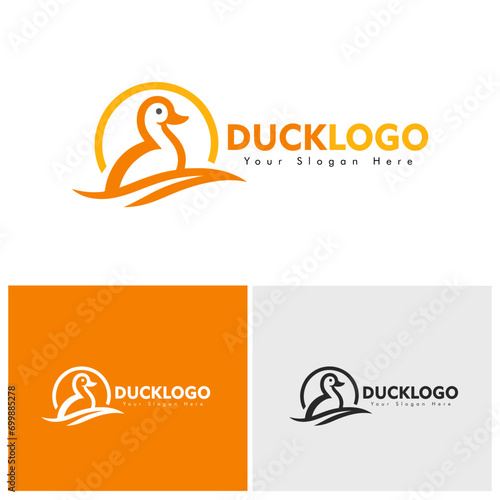 A simple minimalist duck logo with bright colors of yellow and orange suitable for duck farms