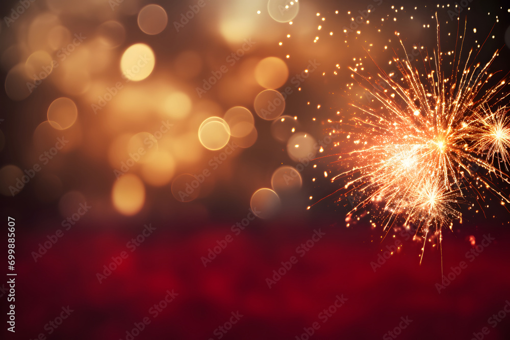 Fototapeta premium Festliche Farbexplosion: Feuerwerkshintergrund mit Bokeh in verschiedenen Grundfarben