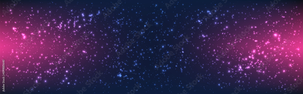 Fototapeta premium Violet cosmos. Universe background wide. Beautiful deep space. Infinity stardust effect. Starry gradient wallpaper. Outer space with shining stars. Vector illustration