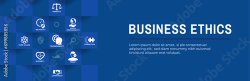 Business Ethics Web Header Banner with Values and Integrity Icons photo