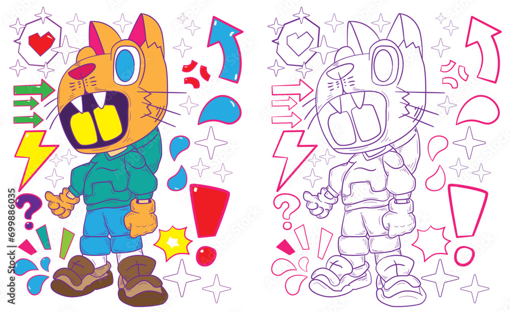 Naklejka premium cute animal doodle illustration for book drawing page