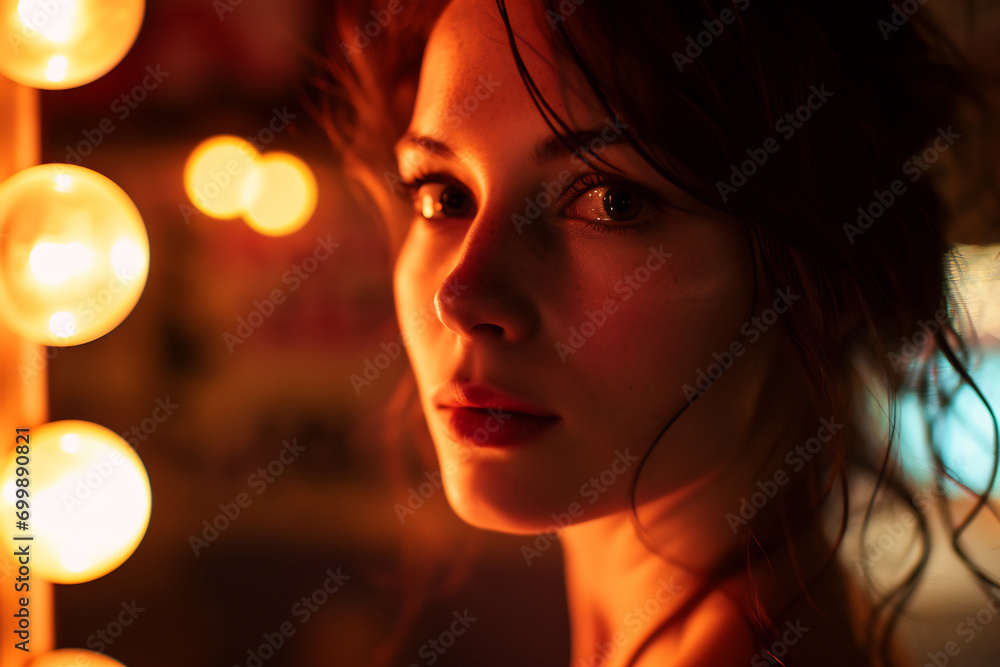 close up shot of a woman face lit by the soft glow close up shot of a woman face lit by the soft glow