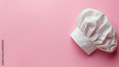 Chef's white hat on a pink background, representing culinary profession © Artyom