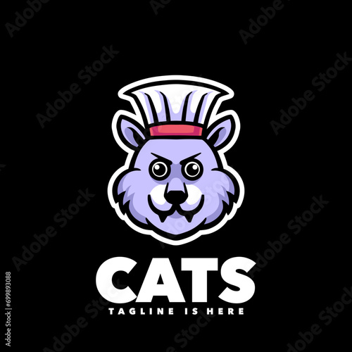 Cat chef mascot cartoon design logo